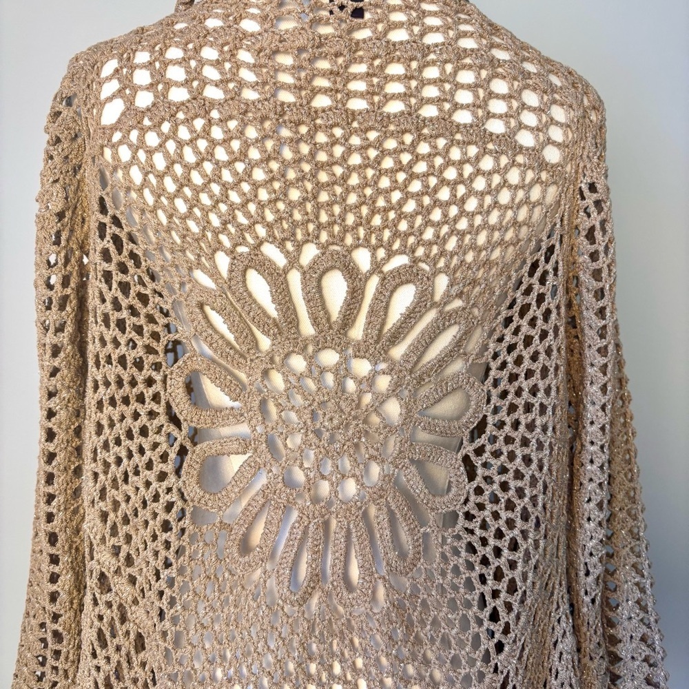 Roamans Crochet Lace Starburst Cardigan 3/4 Bell Sleeve Sz 12 - Picture 9 of 12